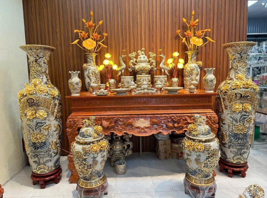 Bộ Tam Sự Men Lam Kỹ Vẽ Vàng 24k 3